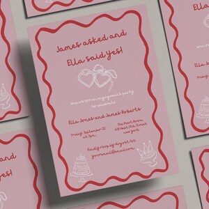 Pink Hand Drawn Engagement Party Invitation Template, Whimsical Scribble Illustrations, Engagement Invites, Handwritten Were Engaged Invite