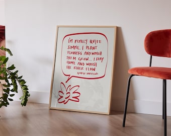Plant Print, George Harrison Quote Wall Art, George Harrison Hand Drawn Poster,  Decor, Print, The Beatles Written, I’m really quite simple
