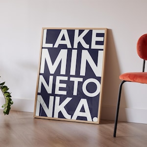 Lake Minnetonka Print, Lake Minnetonka Wall Art, Lake Minnetonka Minimal Poster, Minnesota Decor, Lake Minnetonka Block Letters, Modern