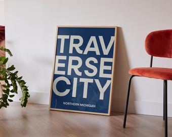 Traverse City Print, Coastal Traverse City Wall Art, TC Minimal Poster, Traverse City Decor, Color Art Print, Clean Modern Traverse City