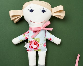 Personalized Doll / Handmade Toy / Plush Sewing / Gift for a Baby Girl / Birthday Present / Baptism Gift / Baby's First Toy / Blonde Doll