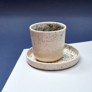 Custom Name Coffee Mug, Customised Ceramic Cup Cup with plate
