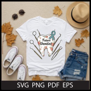 Future Dentist Floral Tooth Sweatshirt SVG | Blue Toile Dentist Gift for Dental School Graduation, Assistant or Hygiene Squad