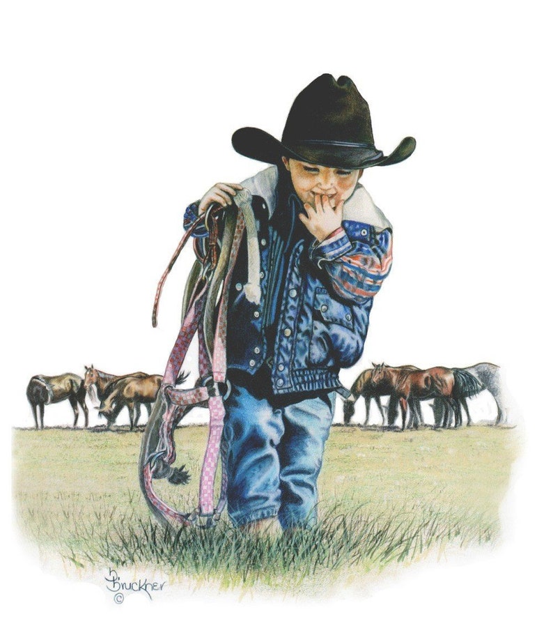 The Littlest Cowboy, Western Art Print Cowboy Art Western Decor Small Print of a Little Cowboy image 1