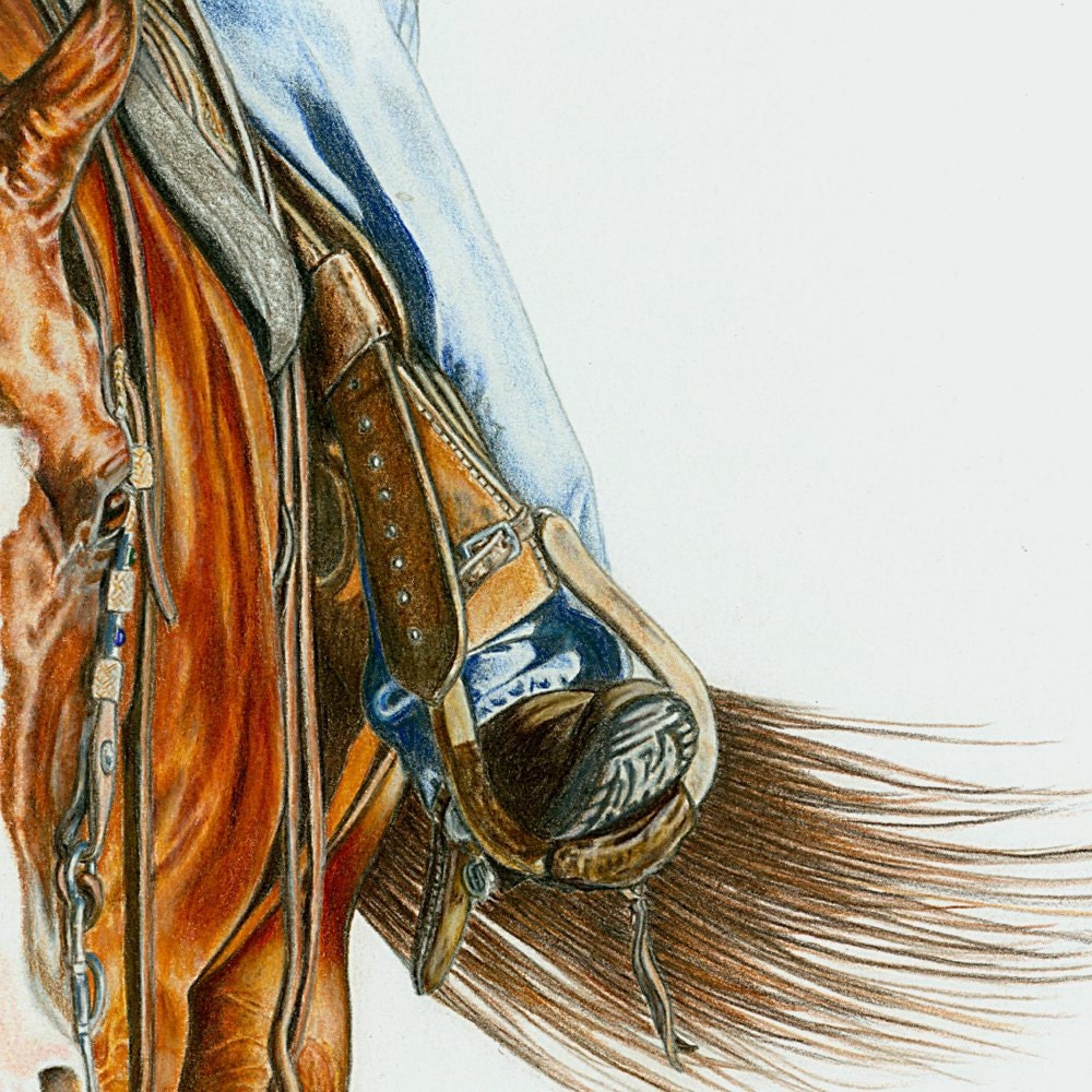 AQHA ウエスタンサドルホースの色鉛筆肖像画 ~ 馬のプリント ~ 美しく