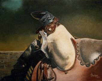 Old Friend, Western Print of an Old Saddle from an acrylic painting - B Bruckner