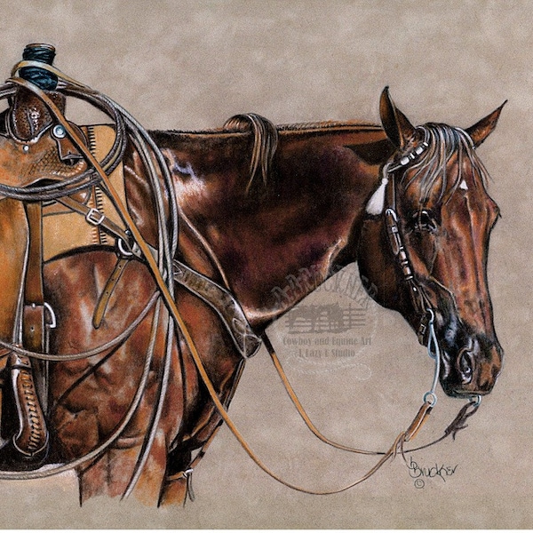 Western Equine Art Print ~ Quarter Horse Portrait ~ Rope Horse ~ Rodeo Art ~ Western Decor ~ Fine Art Print ~ Signed by Artist ~ Unframed