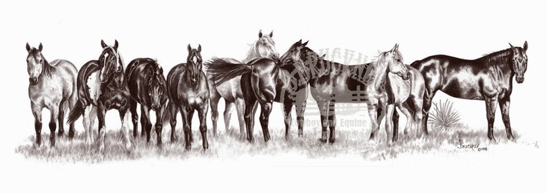 The Remuda Horse Art Print by B.Bruckner in Graphite Pencil image 1