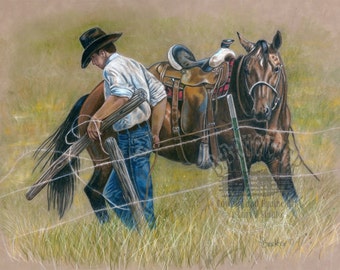 Ranch Cowboy and Quarter Horse Western Art Print