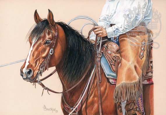 Western Art Print ~ Eager Rope Horse ~ Equine Art ~ Fine Art Print of a Cowhorse at Work ~ Cowboy Art ~ Unframed Print ~ Ranch Art