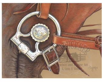 Fancy Silver Snaffle Bit Drawing ~ Western Tack ~ Colored Pencil Drawing