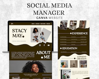 Modern Canva Website Template for Social Media Managers – Editable Portfolio & Personal Brand Website Design