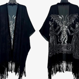 Preorder-Dancing with the Devil Boho Witchy Black Goth Girl Oversized Kimono | Salem | Alt Bridal | Spooky  | Swim Coverup Oversized kimono+