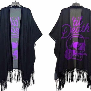 Til Death Goth Black Bridal Getting Ready Robes  + Kimonos. Alt Bridal | Spooky Bridal | Coverup | SIze inclusive 5/6X! Bridesmaids