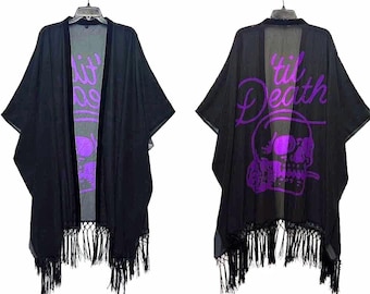 Til Death Goth Black Bridal Getting Ready Robes  + Kimonos. Alt Bridal | Spooky Bridal | Bridesmaids| Goth Christmas Present | Goth Girl