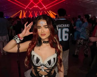 Rave Festival| Cosplay Set | Bra + Skirt + Choker + Bracelets 5 Pieces | Maid Costume