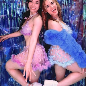 The 3D Butterfly Rave Outfit | Bra + Skirt + Thong 3 Piece Set | Purple & Blue