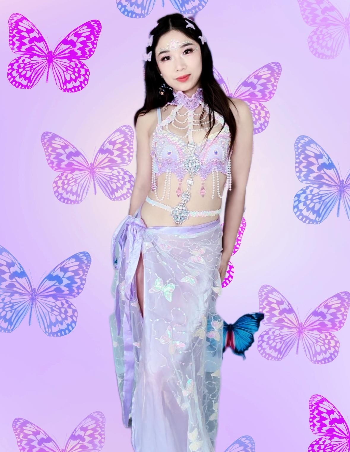 Violet Butterfly Rave Outfit: Bra + Long Wrap Skirt Set - Etsy