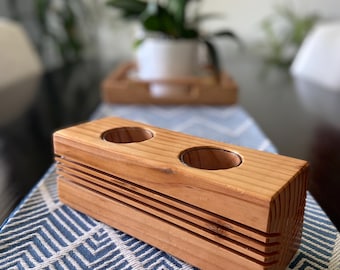 Houten kandelaar, middelpunt voor tafel of schoorsteenmantel, zen kaars gloed, handgemaakt woondecoratie