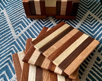 Handmade Hardwood Coasters (Set of 4) with Holder