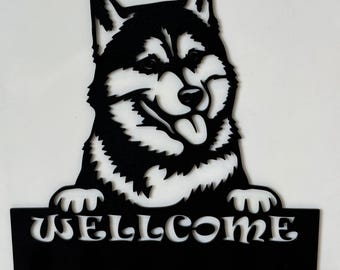 Metal Dog Husky Welcome Key Holder: Decorative Dog Puppy Animal Wall Decor