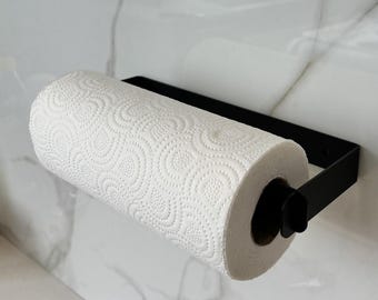 Soporte de papel para toallas de metal con sistema de golpe, organizador de cocina, colgador para pared y armario de cocina, herramienta para montar