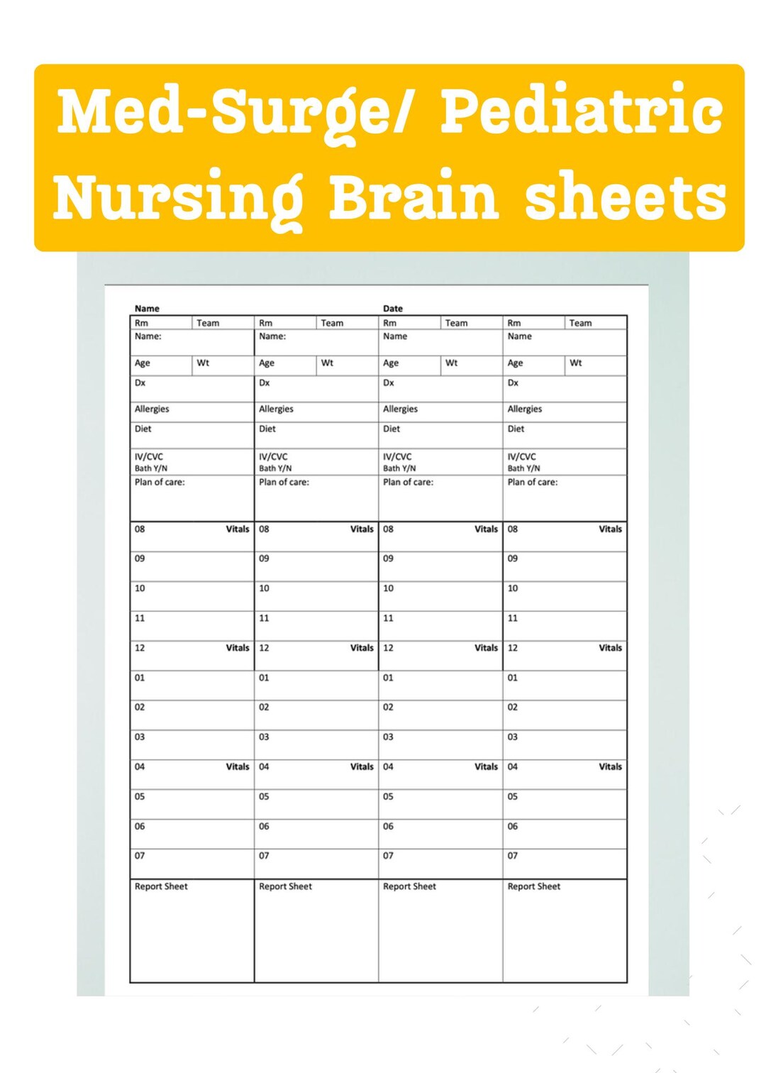 DAYSHIFT Med-surge/ Pediatric Nursing Brain/ Shift Organizer - Etsy