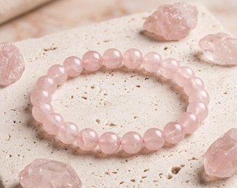 Bracciale in quarzo rosa da 6 mm, bracciale dell'amore, bracciale in pietra naturale, regalo per donna, talismano energetico, gioiello delicato, regalo per fidanzata