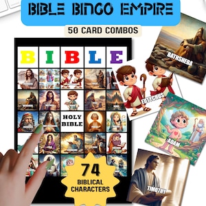 Bible Bingo Empire, 50 Printable Bingo Cards for Kids, Sunday School Games, Bible Stories, Christian Family Fun Activities, Homeschool Game