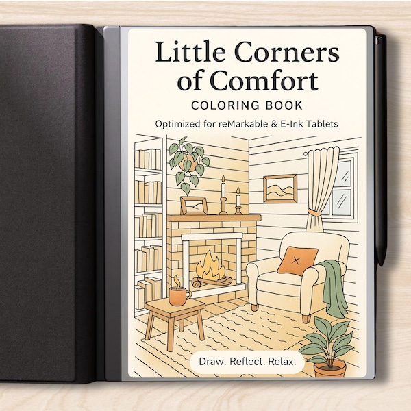 Pages à colorier remarquables, Livre de coloriage numérique pour adultes, Soulagement du stress, Fans de CottageCore, Petits coins de confort, ReMarkable Paper Pro