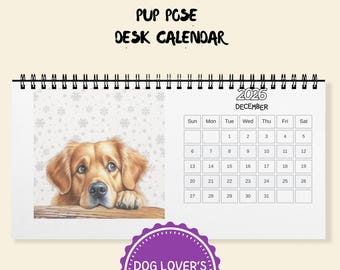 2026 Mini Desk Dog Calendar, Cute Dog Art, Perfect Gift for Dog Lovers, Monthly Desk Accessory, Pet Lover Office Decor, Adorable Dog Poses