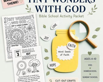Pacchetto di attività stampabili per lavoretti e disegni da colorare per la Scuola Biblica Estiva, "Piccole meraviglie con Dio" - Attività bibliche per bambini
