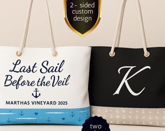 Bridesmaid Beach Bags, Personalized Beach Bag, Upscale Coastal Tote for Bachelorette Weekend, Gift for Bridesmaids, Nautical Wedding Shower