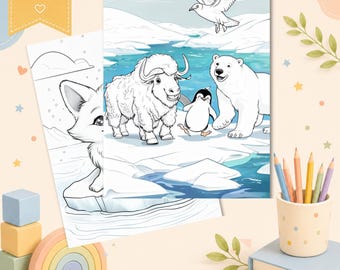 Arctic Animals Coloring Pages for Kids, Winter Activity (Digital Download)