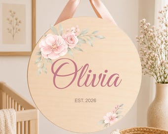 Personalized Nursery Name Sign | Floral Baby Girl Wall Decor