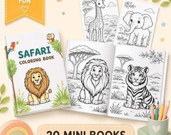 Safari Animal Coloring Book Bundle, 20 Printable Mini Books with PLR Rights