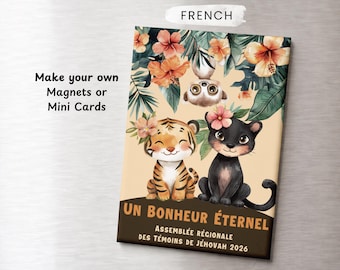 French Magnet or Mini Card Printable Gift for Kids JW Eternal Happiness 2026 International Convention Jungle Animal Digital Download PDF