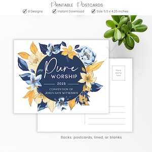 Pure Worship 2025 Postcards JW Convention Gifts Printable 2025 Convention Postcards Special Convention Convention JW Floral Postcards