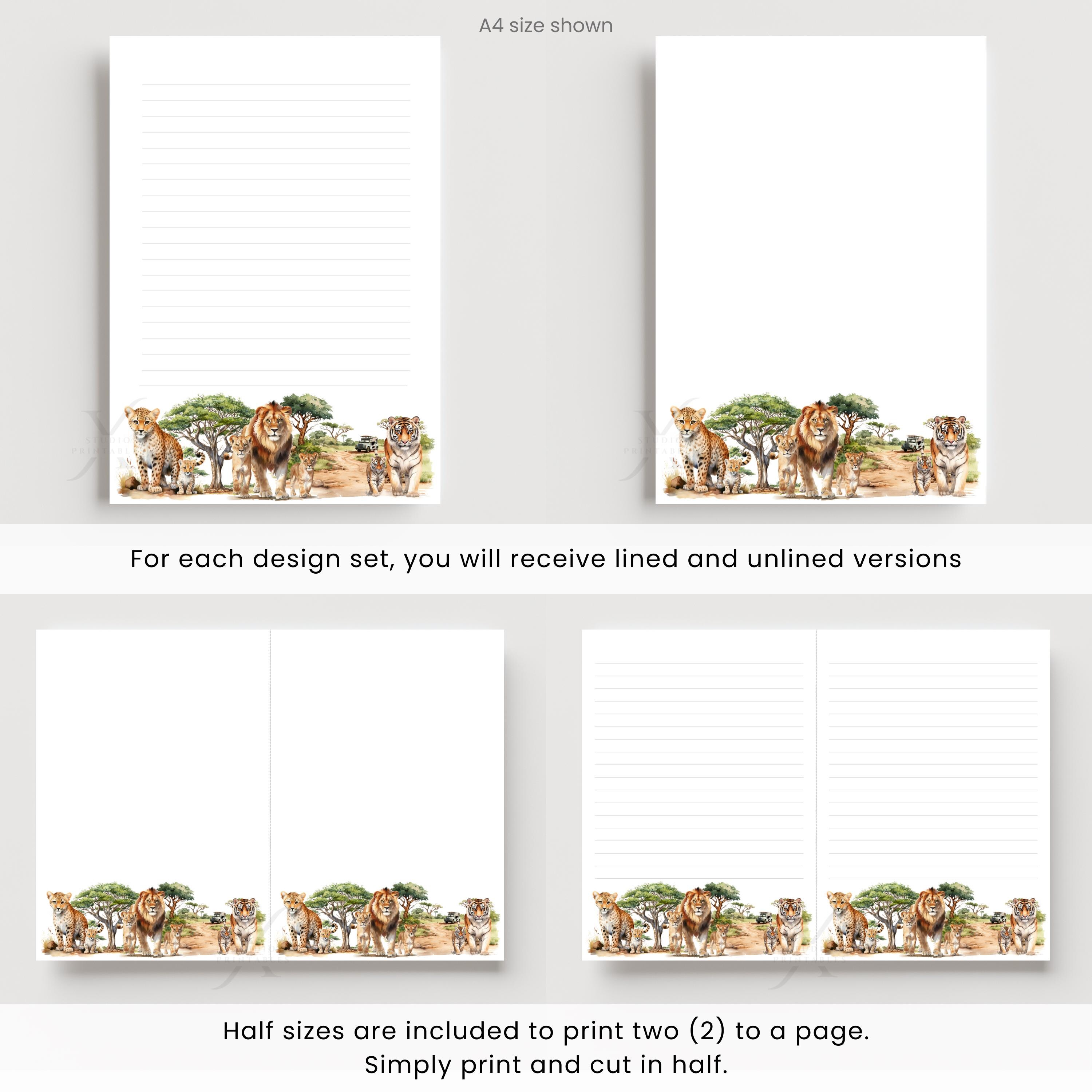 Safari Animal Stationery Printable Letter Writing Paper Lined Unlined ...