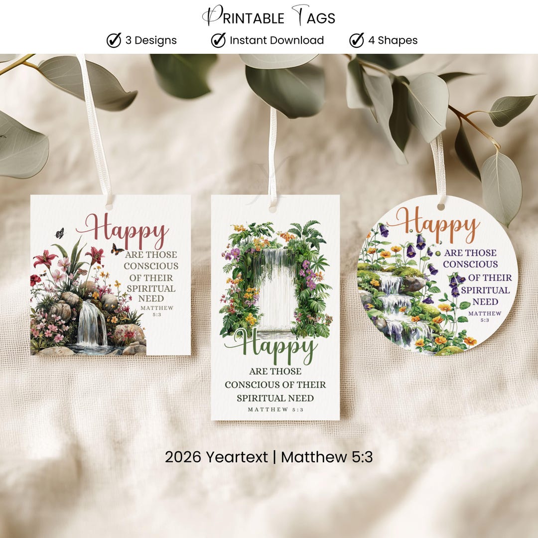 JW 2026 Yeartext Gift Tags Matthew 5:3 Printable Christian Scripture ...