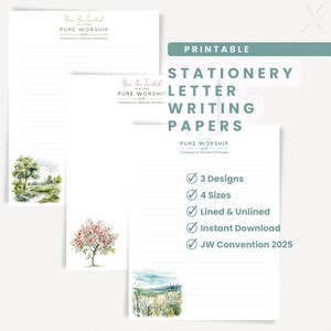 Papel de papelería para escribir cartas de la Convención de los TJ de 2025, imprimible, con y sin rayas, descarga instantánea en PDF, papelería con diseño de árbol paisajístico.