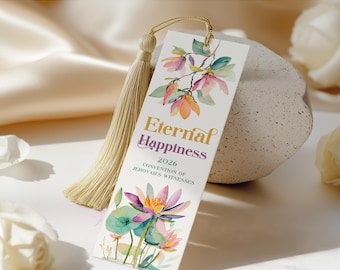 JW Convention 2026 Eternal Happiness Bookmarks Printable Digital Gift Download PDF Tropical Lotus Florals