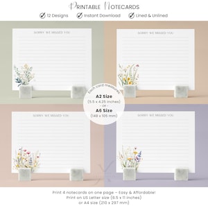 Sorry We Missed You JW Notecards Printable Ministry Lined Unlined Letter Writing Return Visit Notepad Digital Download PDF Spring Flowers