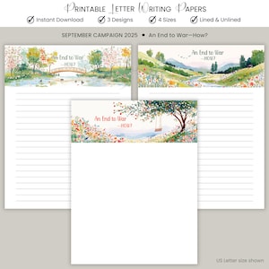 JW Campaign 2025 An End to War Letter Writing Papers Template Printable Stationery Lined Unlined Download PDF Campaign September 2025 Set #1