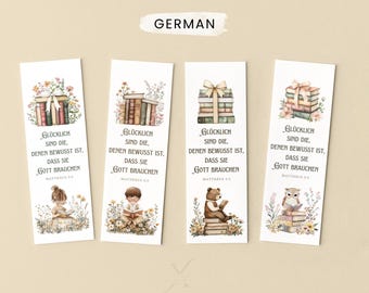 German 2026 JW Yeartext Matthew 5:3 Bookmarks Printable Gift Christian Scripture Digital Download PDF Bookmarks For Kids & Adults Reading