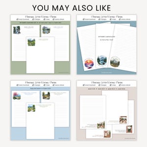 Puede incluir: Colecci&oacute;n de papeles para escribir imprimibles con varios dise&ntilde;os. Cada conjunto incluye opciones con y sin l&iacute;neas, con temas como paisajes y citas inspiradoras. Los papeles est&aacute;n disponibles en 4 tama&ntilde;os y son de descarga instant&aacute;nea.