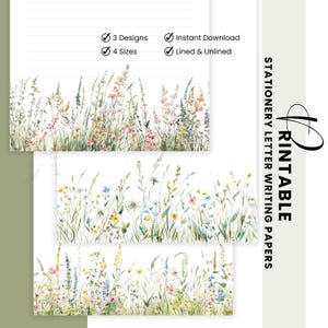 Florals Border #4 Printable Stationery Lined Paper Floral Printable Letter Paper Note Paper Letter Writing Paper Lined Unlined Stationery
