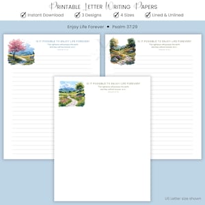 JW Letter Writing Papers Template Psalm 37:29 Enjoy Life Forever Printable Stationery Lined Unlined Download PDF Ministry Spring Nature