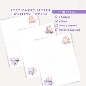 Papel de carta imprimible con diseño de abejas y lavanda, con y sin líneas, membrete, descarga instantánea en PDF, papelería del Ministerio JW