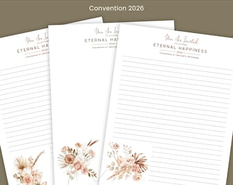 Papel para escribir cartas de la Convención de los Testigos de Jehová 2026, Felicidad Eterna, Papelería imprimible para el ministerio, Papel rayado y sin rayar, PDF, Descarga digital